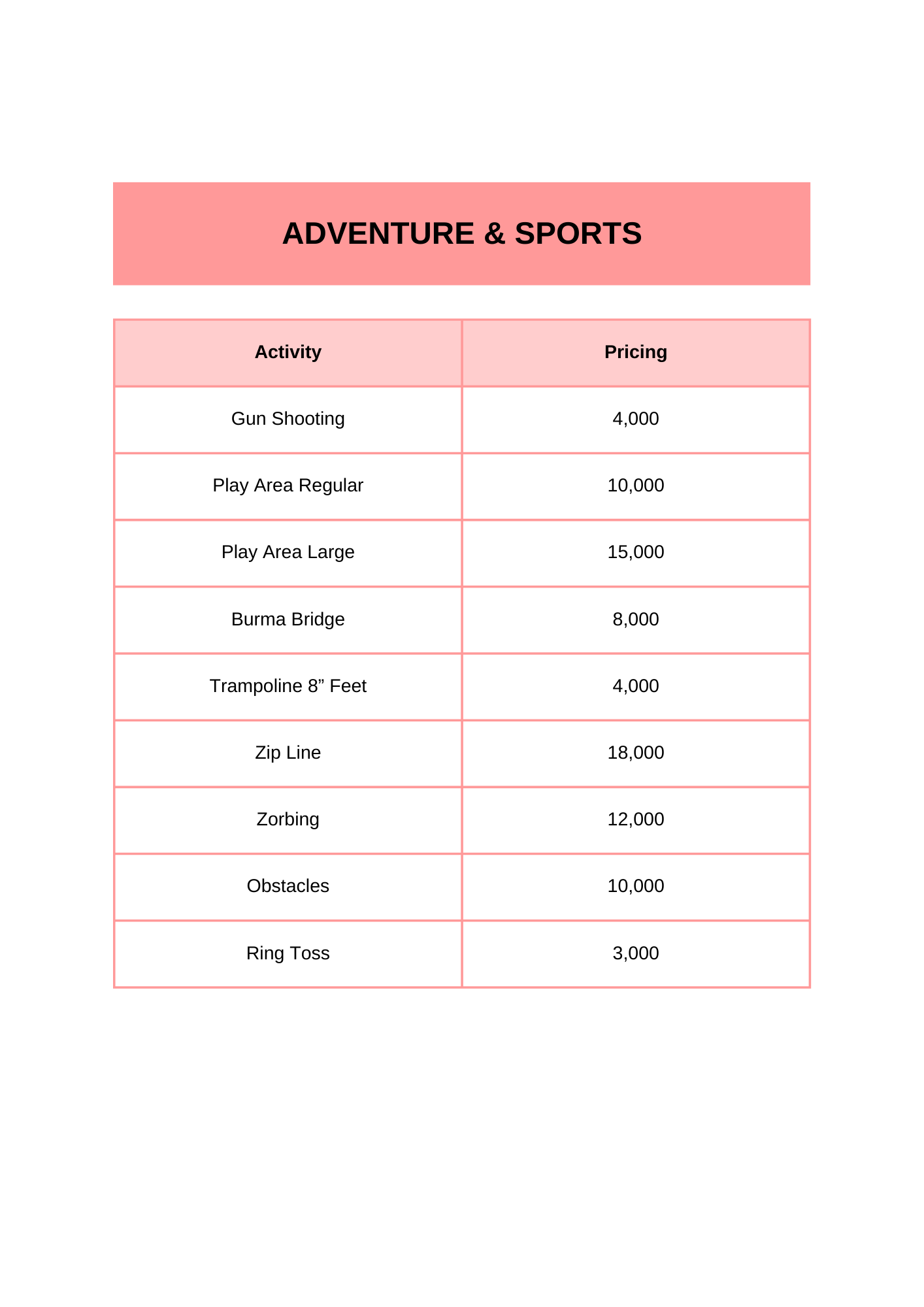 Kids party price list2